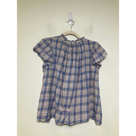 Birds of Paradise Blue Plaid Flutter Sleeve Flannel Top Sz S - Picture 2 of 2